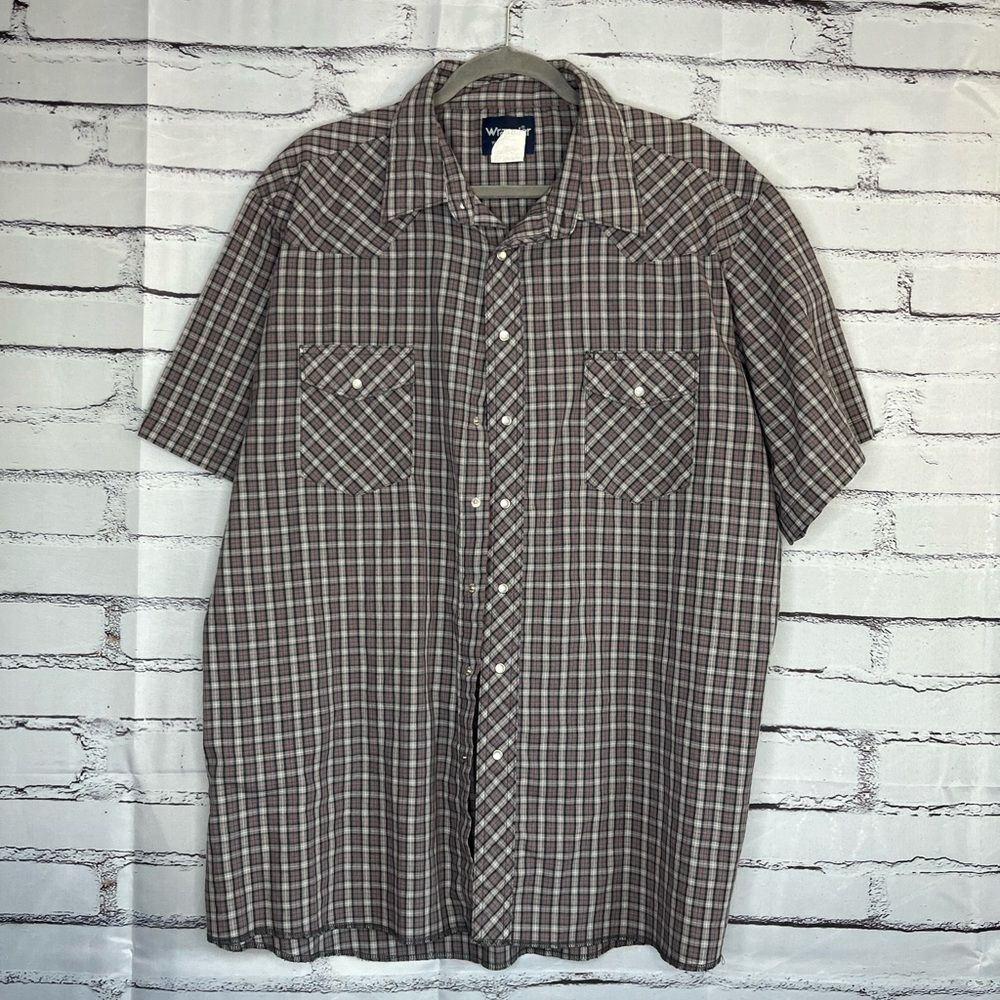 Wrangler Western Brown Plaid Casual Button Down Shirt SZ 2XL Heavy Duty Workwear
